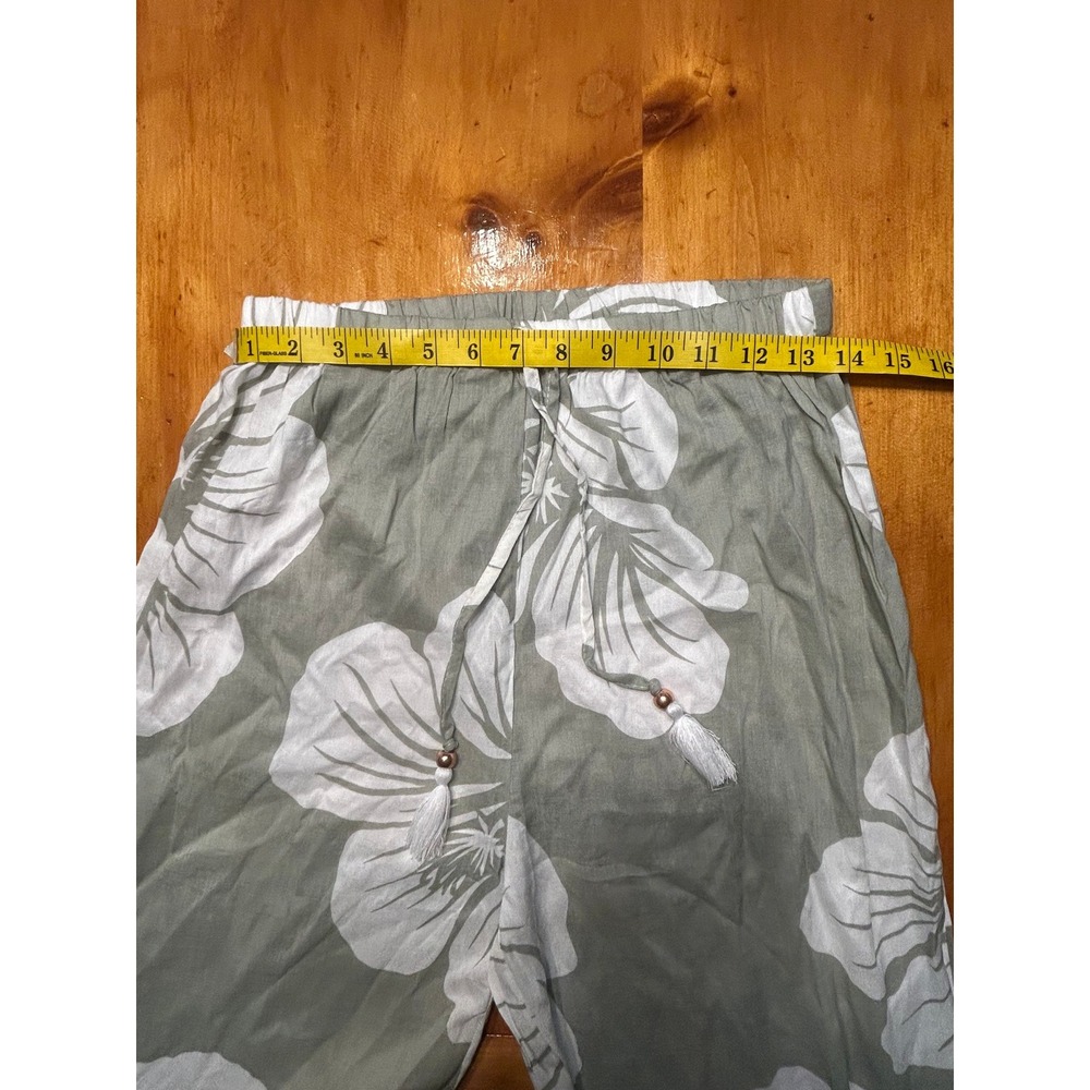 Salty Lemon Boho 2 Piece Set Sage Hibiscus Floral Crop Top Wide Leg Pants M NEW - Picture 8 of 16
